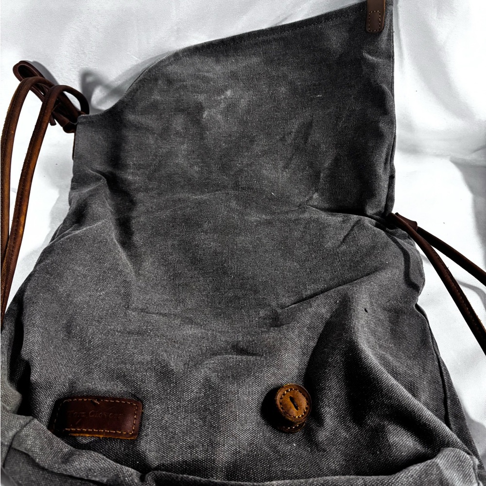 Gray Canvas Backpack with Leather‎ Accents